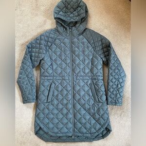 Athleta Whisper Featherless Puffer Parka Zip Hooded Gray Women’s Medium